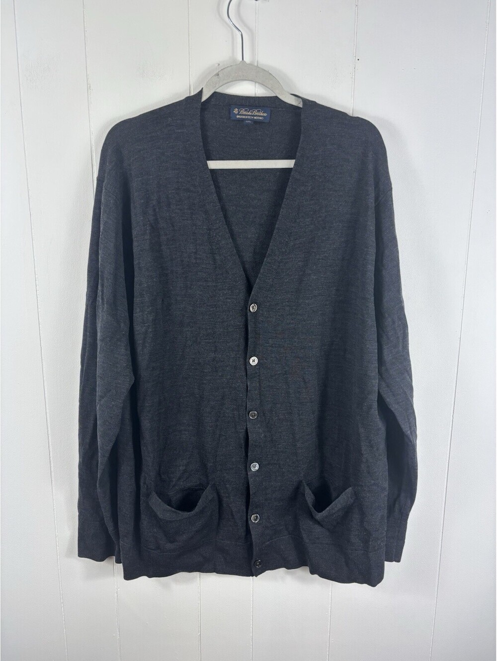 Brooks Brothers Brookstech Merino Wool Cardigan Sweater Mens XXL Gray Minimalist